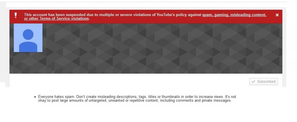 YouTube supension notice and rule.