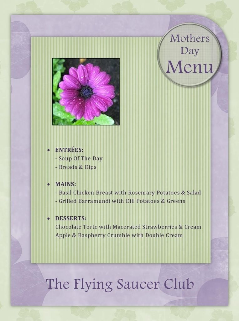 Mothers Day menu