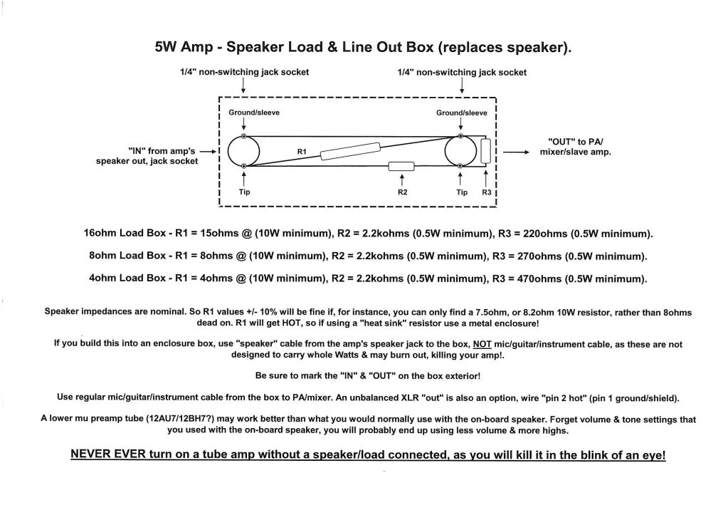 5W amp line out &amp; speaker load box... photo 5Wampspeakerloadlineoutboxdiag.jpg