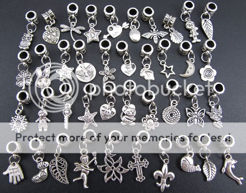 Wholesale 40p Mix Tibetan Silver Pendants Dangle Beads Fit Charm 