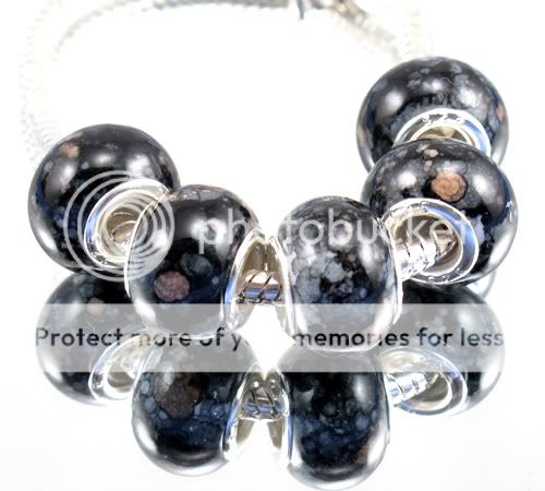 20pcs Silver Core Black Mix Dot Beads Fit European Charm Bracelet 