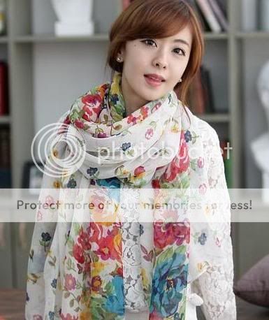 New Girls Womens Fashion Flower Pattern Long Soft Neck Shawl Scarf 