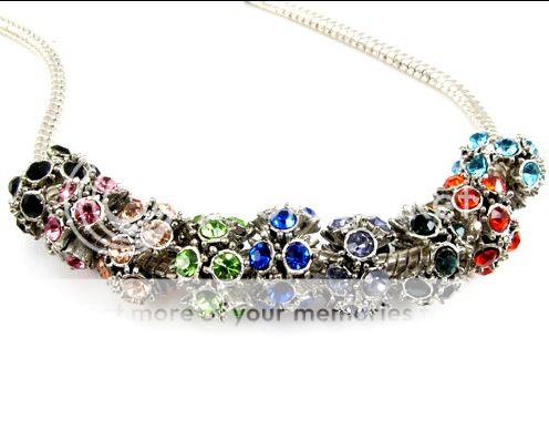   Gem Rhinestone Silver Crystal Spacer Beads Fit Charms Bracelets
