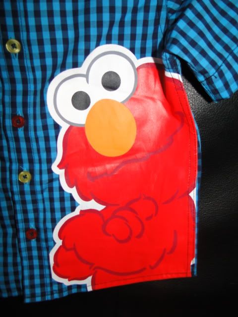 Boys Sesame Street Blue checkered Shirt with large Elmo Print BNWT 