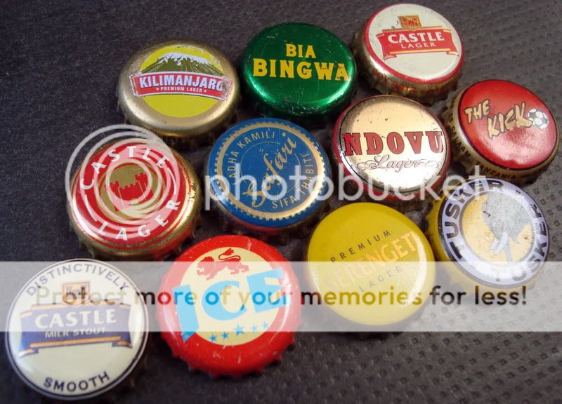 Collection of beer bottle caps from Tanzania beers  