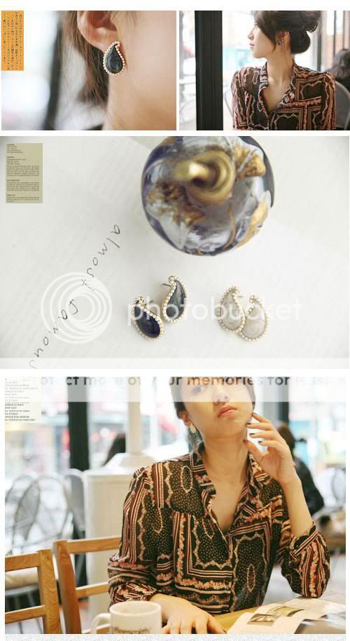 Cute Ladys Love Paint Water Drop Imitation Pearls Fashion Stud 